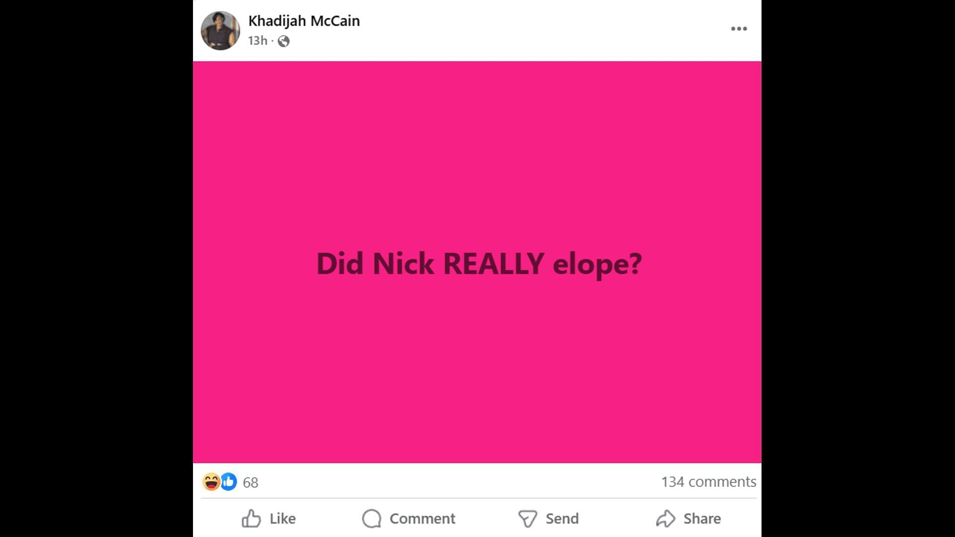 A post made by a fan, asking if Nick had really eloped (Image via Facebook/The Young and the Restless)